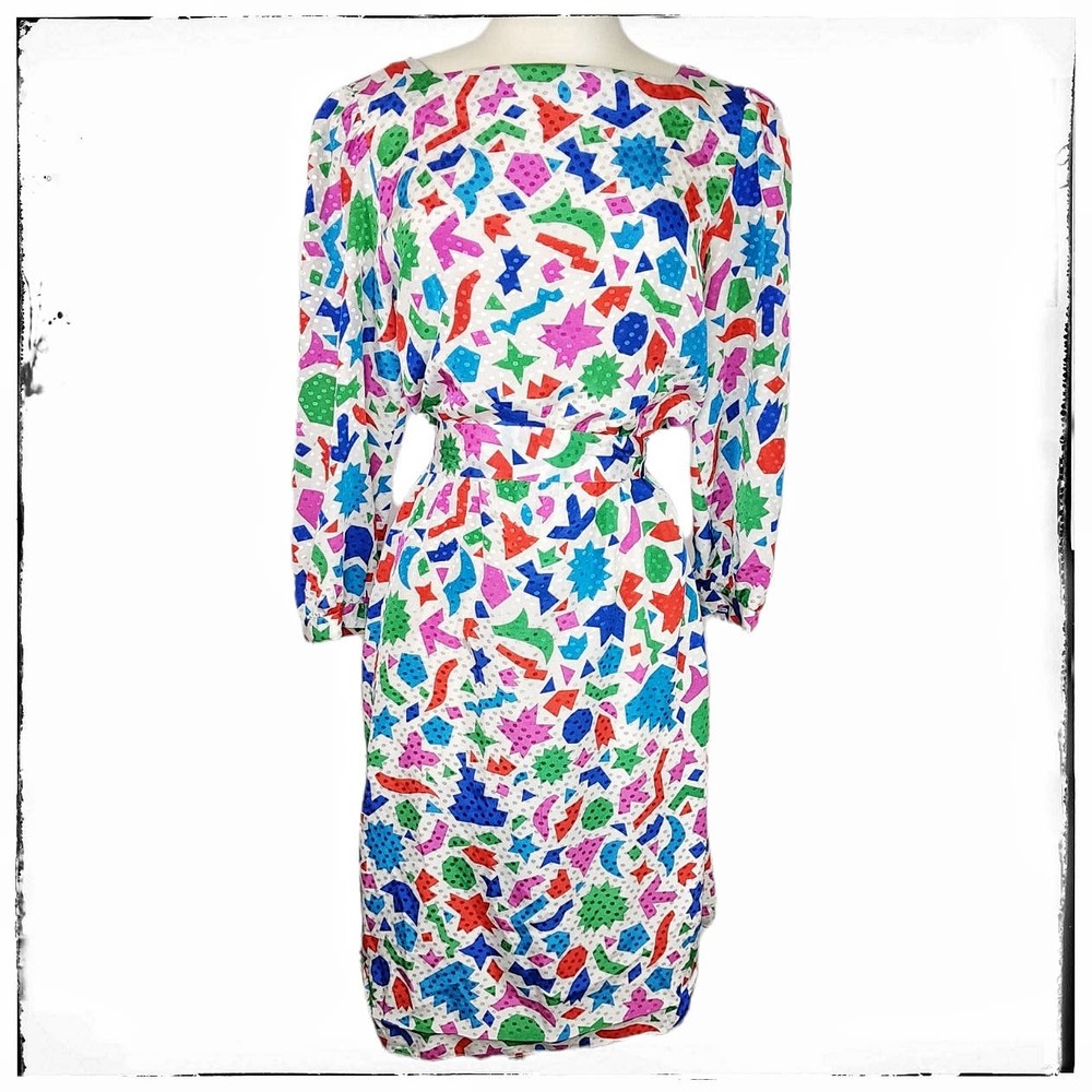 Vintage Handmade 80's Confetti New Wave Dress Size Medium